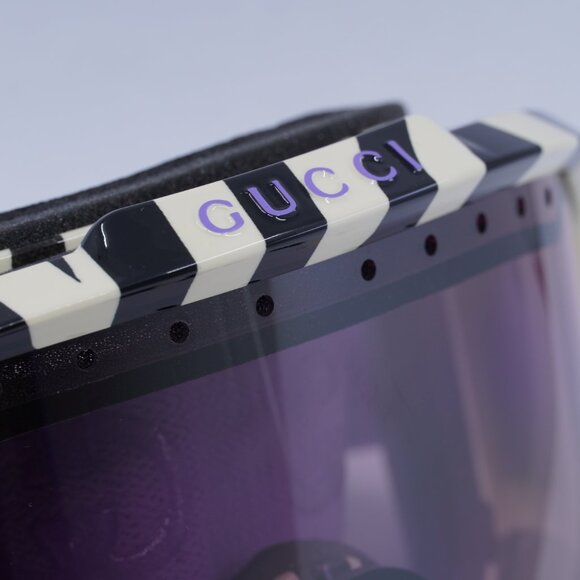 Gucci GG1210S 005 Ski Mask Zebra Ivory Shield Frame, Burgundy Lenses - Picture 8 of 11